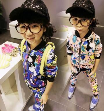 2014春秋 女童套裝新款 卡通史努比休閑外套褲子2件套一件代發