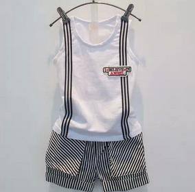 多可愛2014韓版童裝男童假背帶背心短褲夏季新款2件套裝一件代發