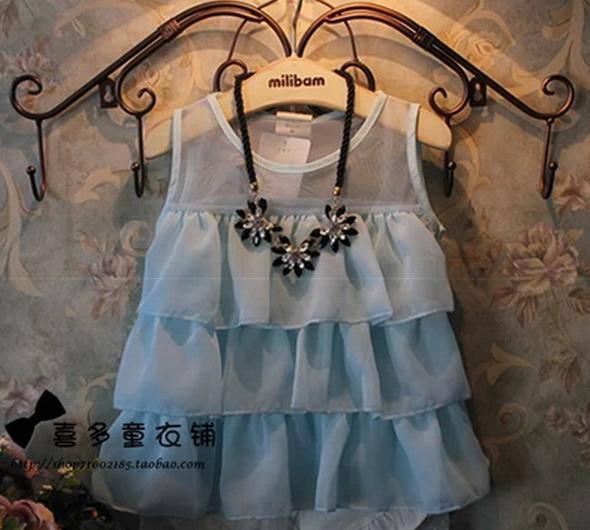 多可愛 童裝批發童裝2014夏季新款女童可愛層層雪紡背心一件代發