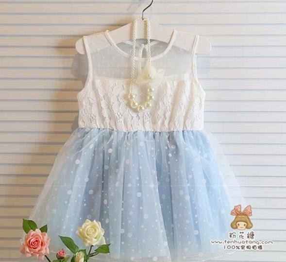 2014夏季新款女童白色圓點蕾絲鏤空 兒童連衣裙 公主裙一件代發