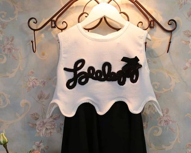 多可愛 刺繡字母好品質(zhì)兩件套裝女童連衣裙夏裝新款2014一件代發(fā)