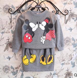 一件代發(fā)2014秋新款韓版潮款女童搞怪米奇圖案包臀裙兩件套裝湖州