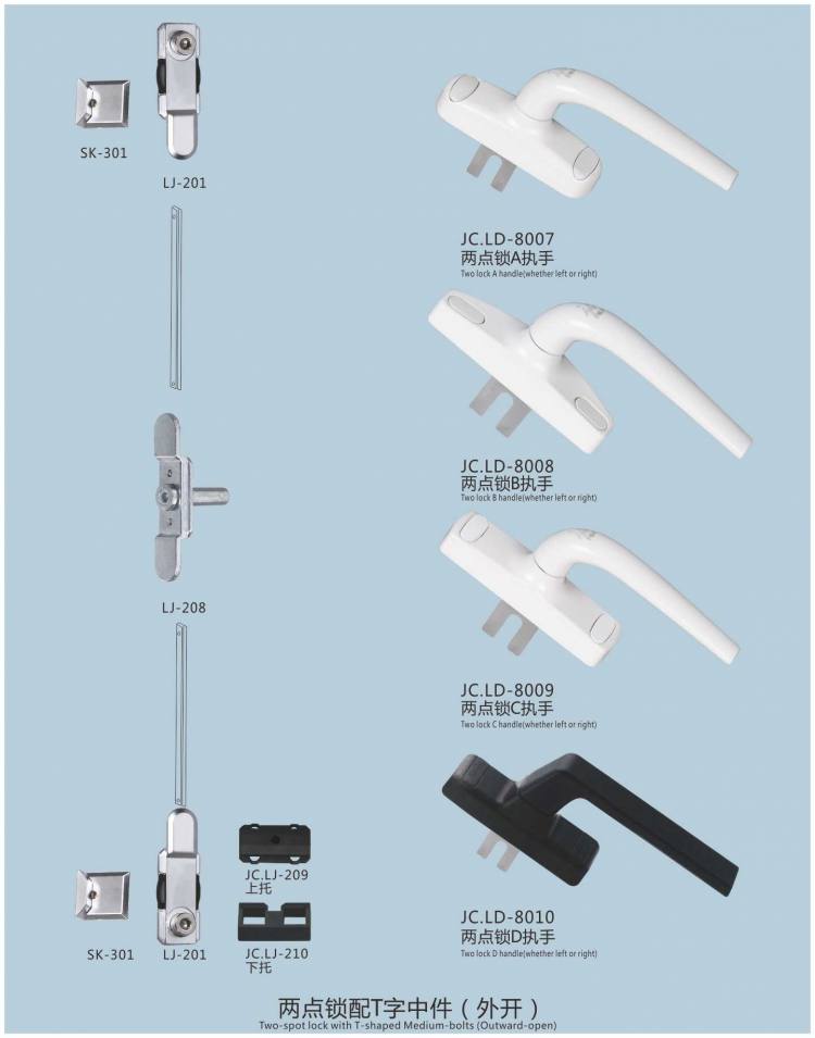 兩點鎖配T字中件（外開）