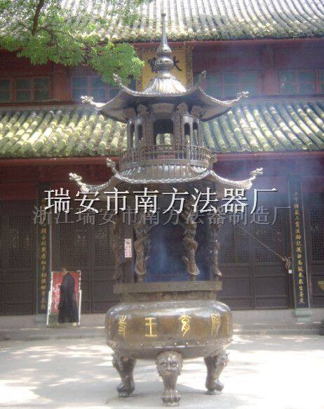 精雕龍柱二層銅香爐鼎