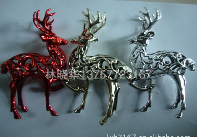 廠家直銷真空鍍塑料鹿 金粉圣誕鹿彩色鐵絲鈴鐺麻絲麻布產(chǎn)品