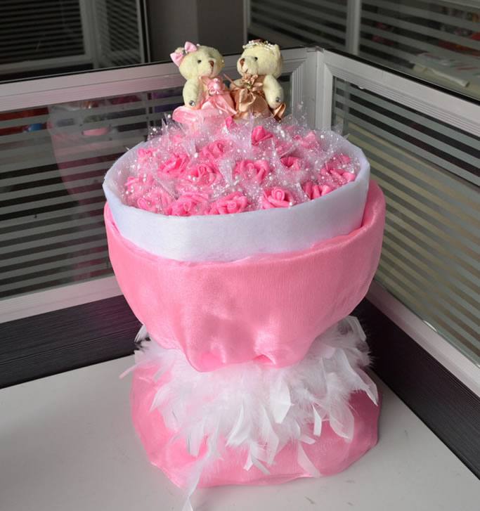 情人節禮物 仿真花 卡通花束 公仔花束 創意禮品 地攤批發D64