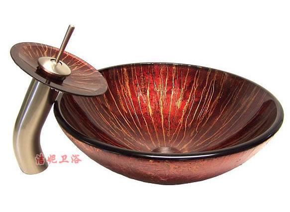 手繪玻璃藝術盆 臺上盆面盆臉盆洗手盆 冷熱瀑布龍頭