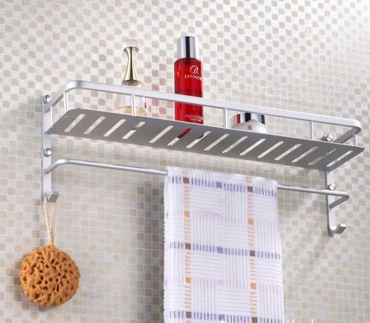 太空鋁單層衛(wèi)生間雙層方形置物架帶鉤帶干501