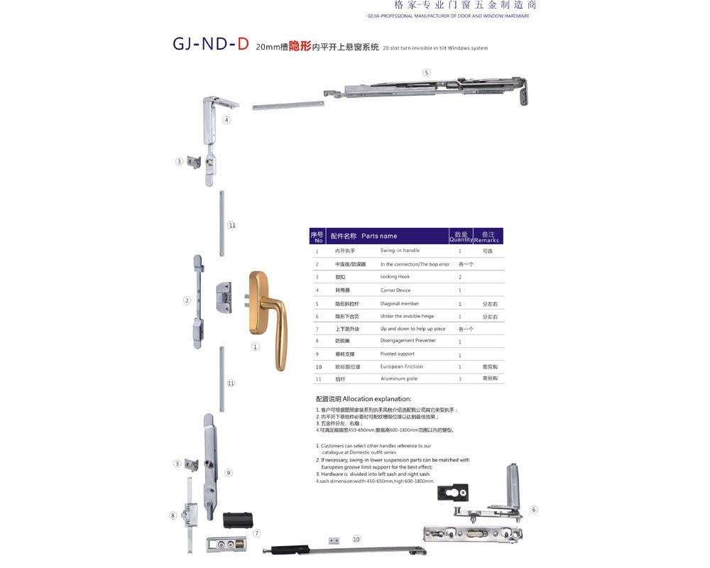 20槽隱形內平開上懸窗系統 門窗配件