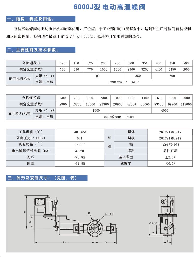 6000J 型 電動高溫蝶閥