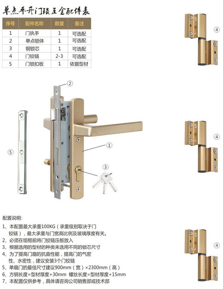 單點平開門鎖五金配置
