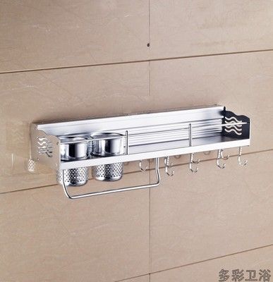 太空鋁 廚房置物架壁掛 多功能用品用具收納刀架 60CM帶雙杯