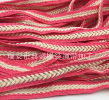 1.4CM寬滌棉化纖兩色單層辮子織帶繩扁褲繩束口繩捆綁繩帽抽繩